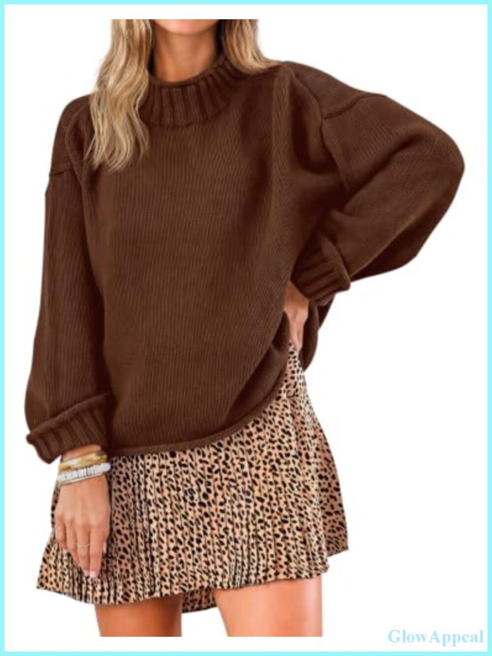 Oversized Mock Neck Chunky Knit Cotton Pullover Sweater Women Loose Fit